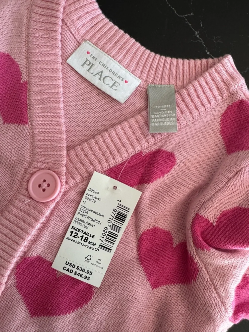 The Children's Place‎ Pink Heart Button-Front Cardigan